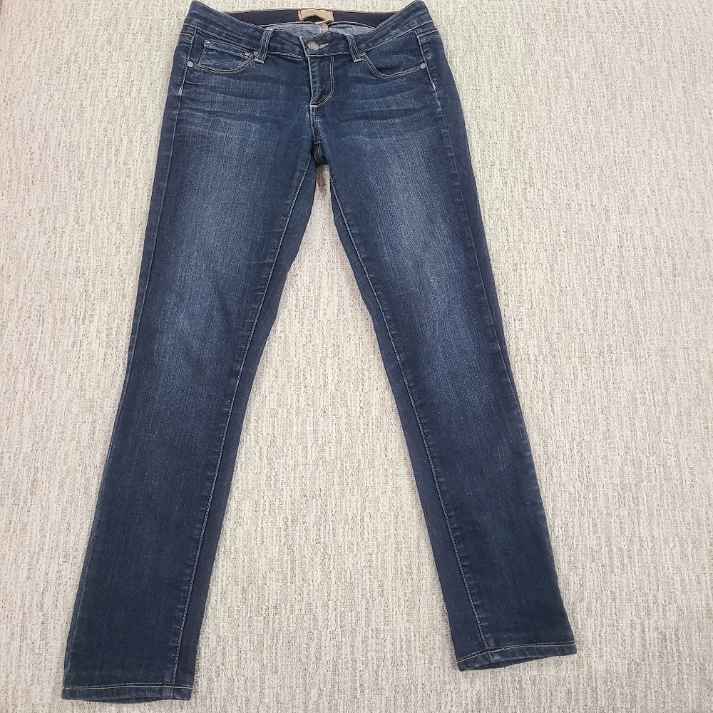 Paige Womens Peg Skinny Jeans Blue Dark Wash Straight Leg Stretch Denim 24